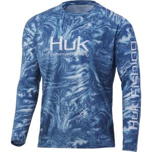image:imageHUK Mens Pursuit Vented Long Sleeve Shirt30 UPF Fishing ShirtStone Shore  Blue Fog