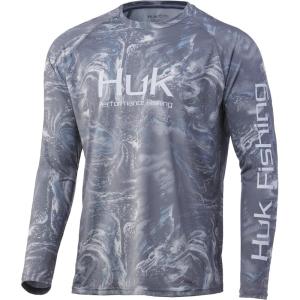 image:imageHUK Mens Pursuit Vented Long Sleeve Shirt30 UPF Fishing ShirtStone Shore  Overcast Grey