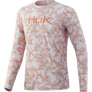 image:imageHUK Mens Pursuit Vented Long Sleeve Shirt30 UPF Fishing ShirtWhiteFusion Coral