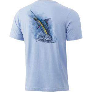 image:imageHUK Kids Performance Fishing Logo Tee Short Sleeve TShirt for KidsNeon Blue  Coastal Sky Heather