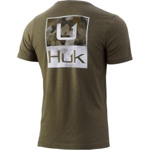 image:imageHUK Mens Short Sleeve Tee  Performance Fishing TShirtHukd Up Refraction  Kalamata Olive Heather