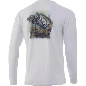 image:imageHuk Mens Pursuit Hogzilla  Long Sleeve Performance Fishing Shirt with 30 UPF Sun Protection Seashell Pink SmallAmbushed  White
