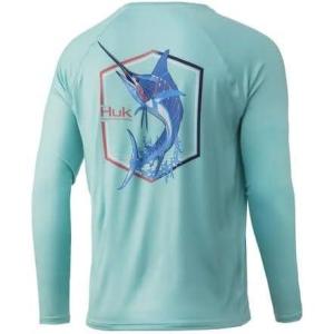 image:imageHuk Mens Pursuit Hogzilla  Long Sleeve Performance Fishing Shirt with 30 UPF Sun Protection Seashell Pink SmallAngry Marlin  Beach Glass