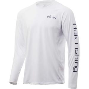 image:imageHuk Mens Pursuit Hogzilla  Long Sleeve Performance Fishing Shirt with 30 UPF Sun Protection Seashell Pink SmallBill Fish Art Slam  White