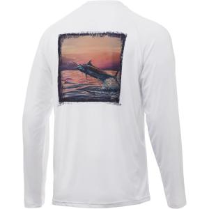 image:imageHuk Mens Pursuit Hogzilla  Long Sleeve Performance Fishing Shirt with 30 UPF Sun Protection Seashell Pink SmallCaribbean Missile  White