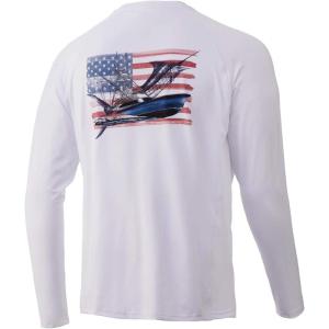 image:imageHuk Mens Pursuit Hogzilla  Long Sleeve Performance Fishing Shirt with 30 UPF Sun Protection Seashell Pink SmallChasin Flags  White