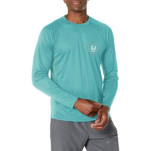 image:imageHuk Mens Pursuit Hogzilla  Long Sleeve Performance Fishing Shirt with 30 UPF Sun Protection Seashell Pink SmallCircle Scatter  Porcelain Blue