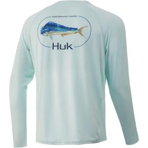 image:imageHuk Mens Pursuit Hogzilla  Long Sleeve Performance Fishing Shirt with 30 UPF Sun Protection Seashell Pink SmallDorado  Seafoam