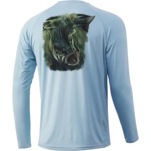 image:imageHuk Mens Pursuit Hogzilla  Long Sleeve Performance Fishing Shirt with 30 UPF Sun Protection Seashell Pink SmallEarly Bird  Ice Blue