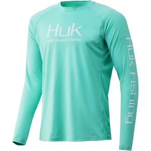 image:imageHuk Mens Pursuit Hogzilla  Long Sleeve Performance Fishing Shirt with 30 UPF Sun Protection Seashell Pink SmallElectric Green