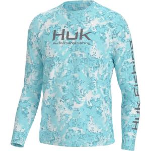 image:imageHuk Mens Pursuit Hogzilla  Long Sleeve Performance Fishing Shirt with 30 UPF Sun Protection Seashell Pink SmallFin Flats  Island Paradise