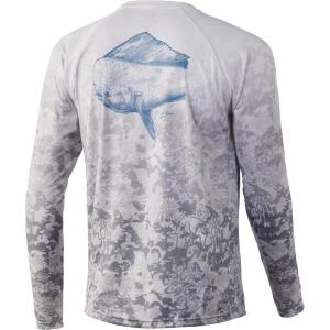 image:imageHuk Mens Pursuit Hogzilla  Long Sleeve Performance Fishing Shirt with 30 UPF Sun Protection Seashell Pink SmallFish Fade  Hogs Back
