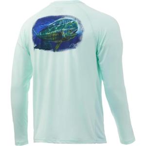 image:imageHuk Mens Pursuit Hogzilla  Long Sleeve Performance Fishing Shirt with 30 UPF Sun Protection Seashell Pink SmallGolden Dorado  Seafoam