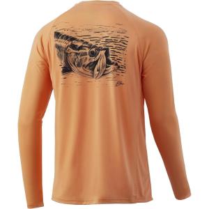 image:imageHuk Mens Pursuit Hogzilla  Long Sleeve Performance Fishing Shirt with 30 UPF Sun Protection Seashell Pink SmallGolden Fly  Beach Peach