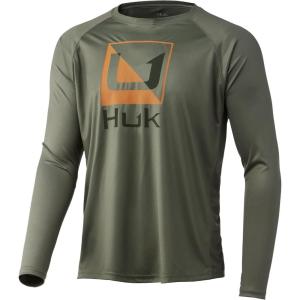 image:imageHuk Mens Pursuit Hogzilla  Long Sleeve Performance Fishing Shirt with 30 UPF Sun Protection Seashell Pink SmallHuk Reflection  Moss