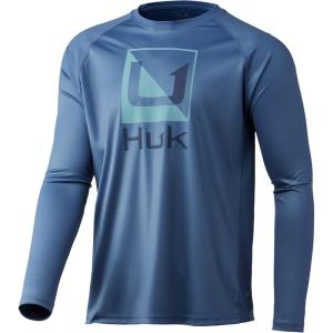 image:imageHuk Mens Pursuit Hogzilla  Long Sleeve Performance Fishing Shirt with 30 UPF Sun Protection Seashell Pink SmallHuk Reflection  Titanium Blue