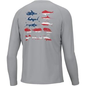 image:imageHuk Mens Pursuit Hogzilla  Long Sleeve Performance Fishing Shirt with 30 UPF Sun Protection Seashell Pink SmallKc Flag Fish  Harbor Mist