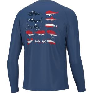 image:imageHuk Mens Pursuit Hogzilla  Long Sleeve Performance Fishing Shirt with 30 UPF Sun Protection Seashell Pink SmallKc Flag Fish  Set Sail