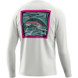 image:imageHuk Mens Pursuit Hogzilla  Long Sleeve Performance Fishing Shirt with 30 UPF Sun Protection Seashell Pink SmallKc Rainbow Bend  White