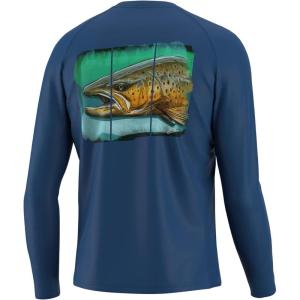 image:imageHuk Mens Pursuit Hogzilla  Long Sleeve Performance Fishing Shirt with 30 UPF Sun Protection Seashell Pink SmallKc Trout Trophy Pose  Set Sail