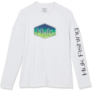 image:imageHuk Mens Pursuit Hogzilla  Long Sleeve Performance Fishing Shirt with 30 UPF Sun Protection Seashell Pink SmallMahi Badge  White