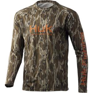 image:imageHuk Mens Pursuit Hogzilla  Long Sleeve Performance Fishing Shirt with 30 UPF Sun Protection Seashell Pink SmallMossy Oak Bottomland
