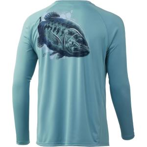 image:imageHuk Mens Pursuit Hogzilla  Long Sleeve Performance Fishing Shirt with 30 UPF Sun Protection Seashell Pink SmallOversized  Porcelain Blue