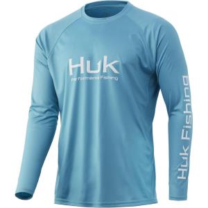 image:imageHuk Mens Pursuit Hogzilla  Long Sleeve Performance Fishing Shirt with 30 UPF Sun Protection Seashell Pink SmallPorcelain Blue