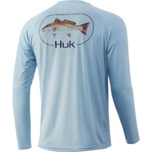 image:imageHuk Mens Pursuit Hogzilla  Long Sleeve Performance Fishing Shirt with 30 UPF Sun Protection Seashell Pink SmallRedfish  Ice Blue