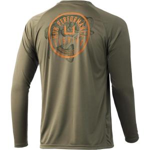 image:imageHuk Mens Pursuit Hogzilla  Long Sleeve Performance Fishing Shirt with 30 UPF Sun Protection Seashell Pink SmallStamped Catch  Moss