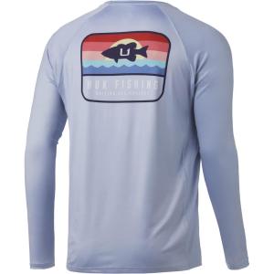 image:imageHuk Mens Pursuit Hogzilla  Long Sleeve Performance Fishing Shirt with 30 UPF Sun Protection Seashell Pink SmallSunset Bass  Coastal Sky