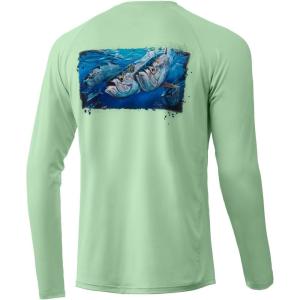 image:imageHuk Mens Pursuit Hogzilla  Long Sleeve Performance Fishing Shirt with 30 UPF Sun Protection Seashell Pink SmallTarpon  Key Lime