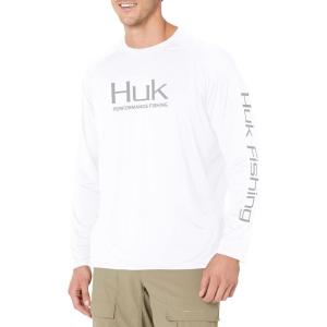 image:imageHuk Mens Pursuit Hogzilla  Long Sleeve Performance Fishing Shirt with 30 UPF Sun Protection Seashell Pink SmallWhite Sky