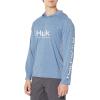 image:imageHUK mens Pursuit Heather Hoodie Sun Protecting Fishing Shirt With HoodSet Sail Heather