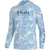 image:imageHUK mens Pursuit Heather Hoodie Sun Protecting Fishing Shirt With HoodFin Flats  Crystal Blue