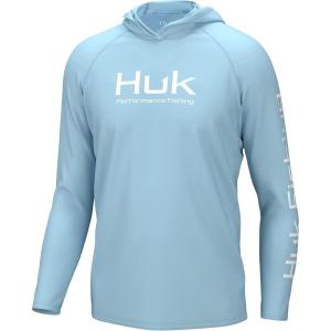 image:imageHUK Mens Pursuit Vented Long Sleeve Hoodie Fishing Shirt with HoodCrystal Blue