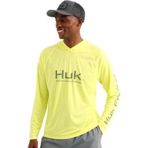 image:imageHUK Mens Pursuit Vented Long Sleeve Hoodie Fishing Shirt with HoodVintage Chartreuse