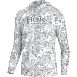 image:imageHUK mens Pursuit Heather Hoodie Sun Protecting Fishing Shirt With HoodFin Flats  Harbor Mist