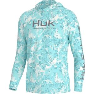 image:imageHUK mens Pursuit Heather Hoodie Sun Protecting Fishing Shirt With HoodFin Flats  Island Paradise