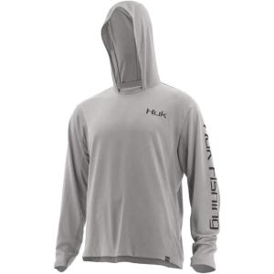 image:imageHuk Mens Icon X Hoodie  LongSleeve Performance Shirt with UPF 30 Sun ProtectionGray