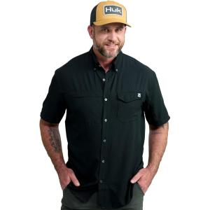 image:imageHUK Mens Tide Point Pattern Short Sleeve Shirt Fishing Button DownBlack