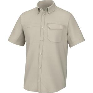 image:imageHUK Mens Tide Point Pattern Short Sleeve Shirt Fishing Button DownKhaki
