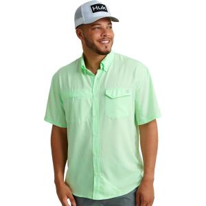 image:imageHUK Mens Tide Point Pattern Short Sleeve Shirt Fishing Button DownPatina