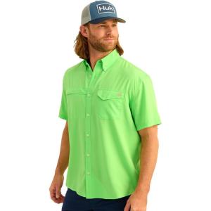 image:imageHUK Mens Tide Point Pattern Short Sleeve Shirt Fishing Button DownSummer Green