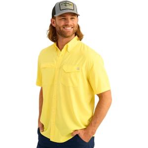 image:imageHUK Mens Tide Point Pattern Short Sleeve Shirt Fishing Button DownYellowfin