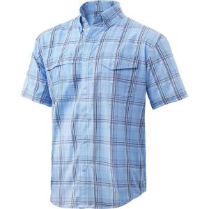 image:imageHUK UnisexAdult Tide Point Short Sleeve Shirt  Performance Button DownIce Blue Fish Plaid