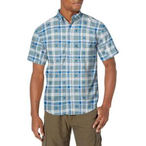image:imageHUK UnisexAdult Tide Point Short Sleeve Shirt  Performance Button DownSilver Blue Fish Plaid