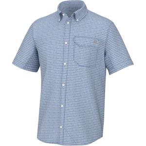 image:imageHUK  Mens Tide Point Pattern Short Sleeve Shirt Fishing Button DownMini Check  Quiet Harbor