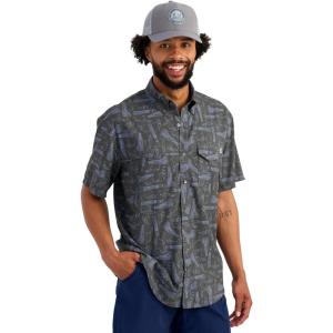 image:imageHUK  Mens Tide Point Pattern Short Sleeve Shirt Fishing Button DownVolcanic Ash