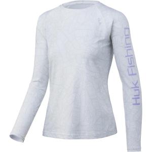image:imageHUK Mens Pursuit Long Sleeve ShirtPerformance Shirt  Sun ProtectionLinear Leaf  White